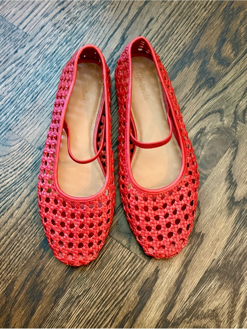 Madewell Greta Open-Weave Ballet Flat Size 7 Red Leather Mary Jane Women